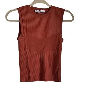 Zara Orange Tank Top Ribbed Knit Size Medium